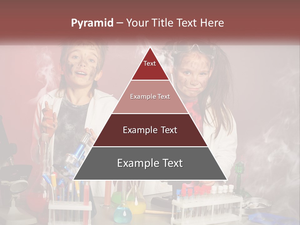 Two Children In Lab Coats Holding Beakles With Smoke Coming Out Of Them PowerPoint Template