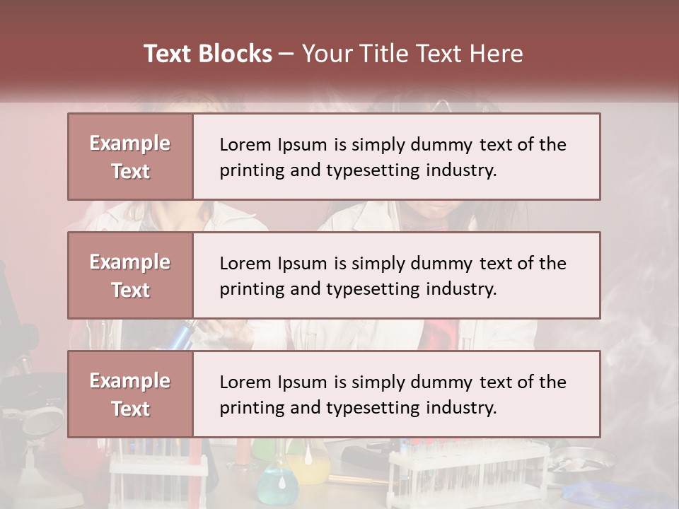 Two Children In Lab Coats Holding Beakles With Smoke Coming Out Of Them PowerPoint Template