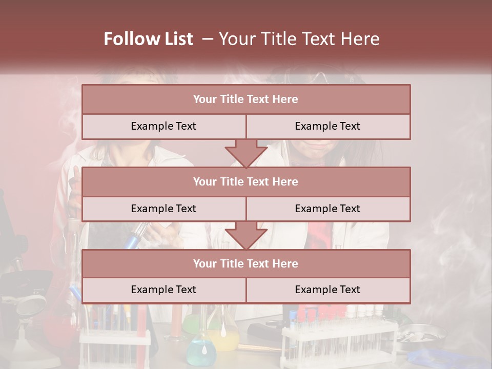 Two Children In Lab Coats Holding Beakles With Smoke Coming Out Of Them PowerPoint Template