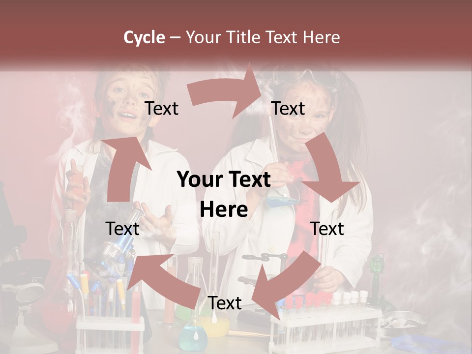 Two Children In Lab Coats Holding Beakles With Smoke Coming Out Of Them PowerPoint Template