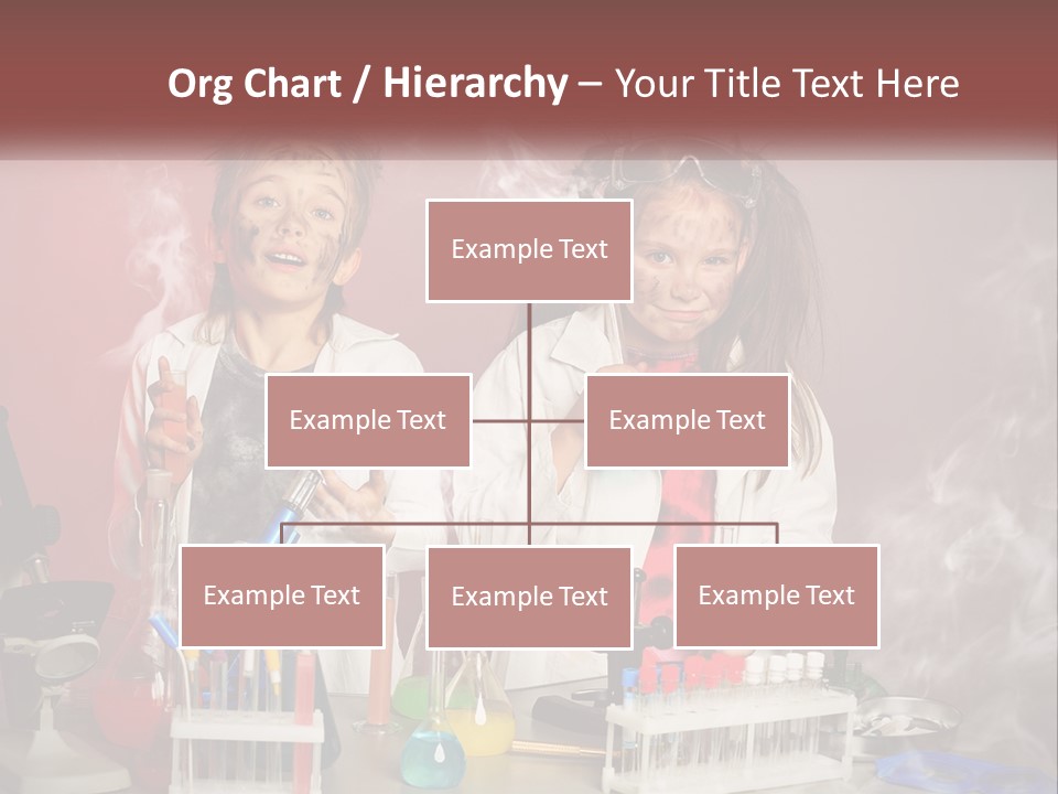 Two Children In Lab Coats Holding Beakles With Smoke Coming Out Of Them PowerPoint Template