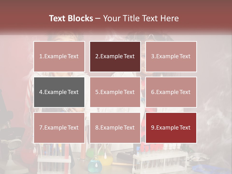 Two Children In Lab Coats Holding Beakles With Smoke Coming Out Of Them PowerPoint Template