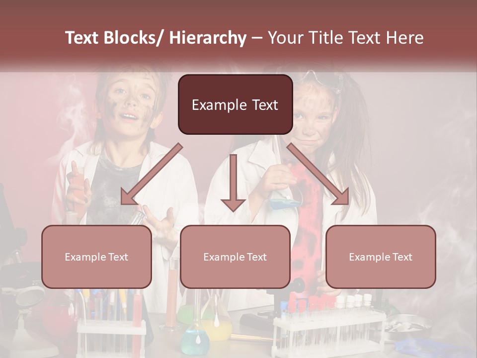 Two Children In Lab Coats Holding Beakles With Smoke Coming Out Of Them PowerPoint Template