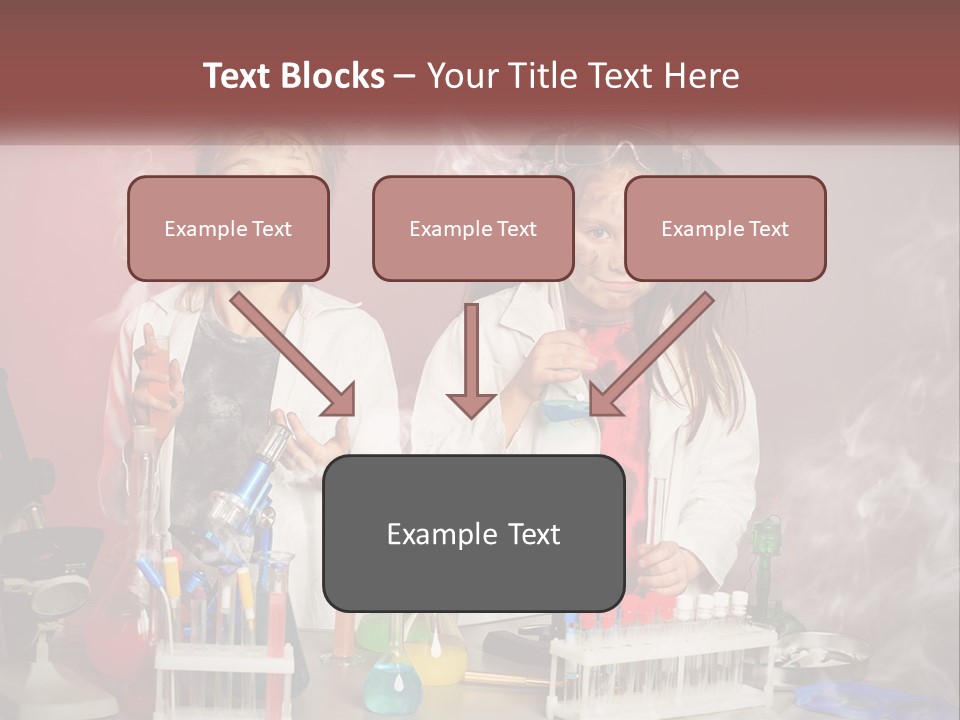Two Children In Lab Coats Holding Beakles With Smoke Coming Out Of Them PowerPoint Template
