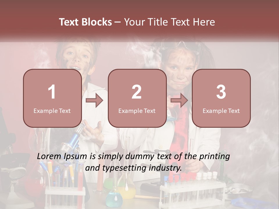Two Children In Lab Coats Holding Beakles With Smoke Coming Out Of Them PowerPoint Template