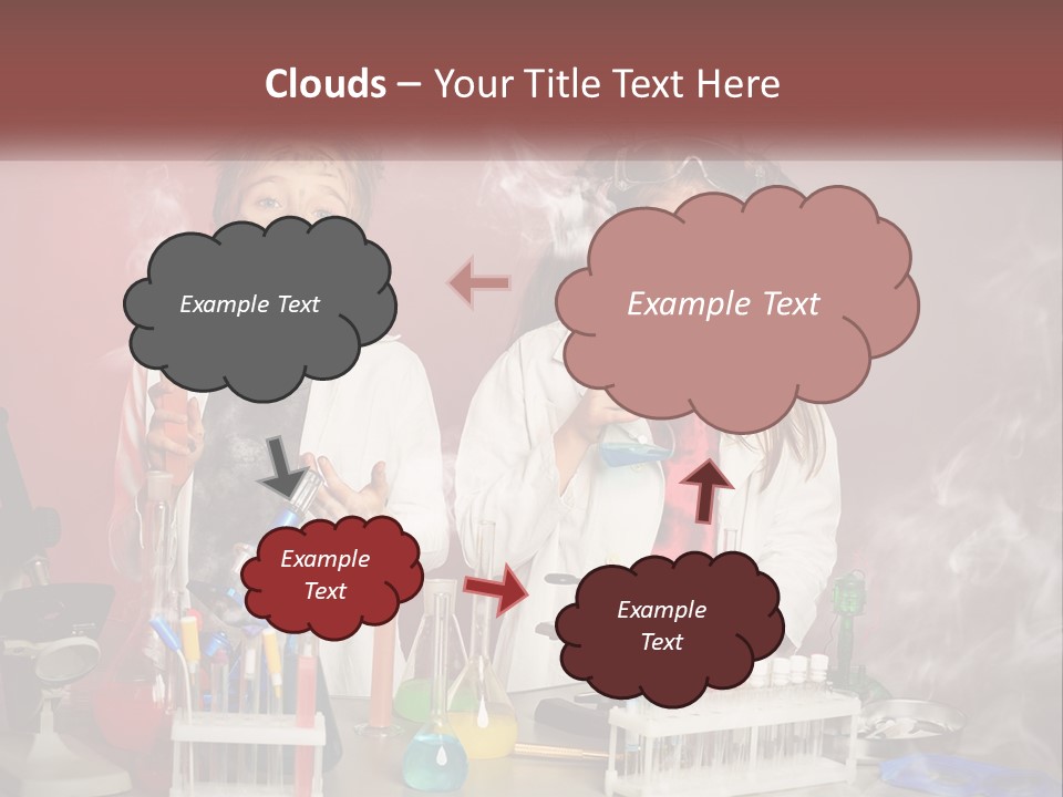 Two Children In Lab Coats Holding Beakles With Smoke Coming Out Of Them PowerPoint Template