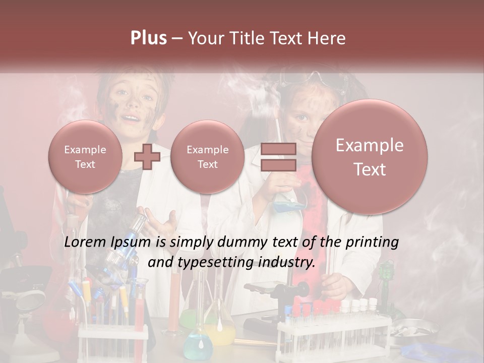Two Children In Lab Coats Holding Beakles With Smoke Coming Out Of Them PowerPoint Template