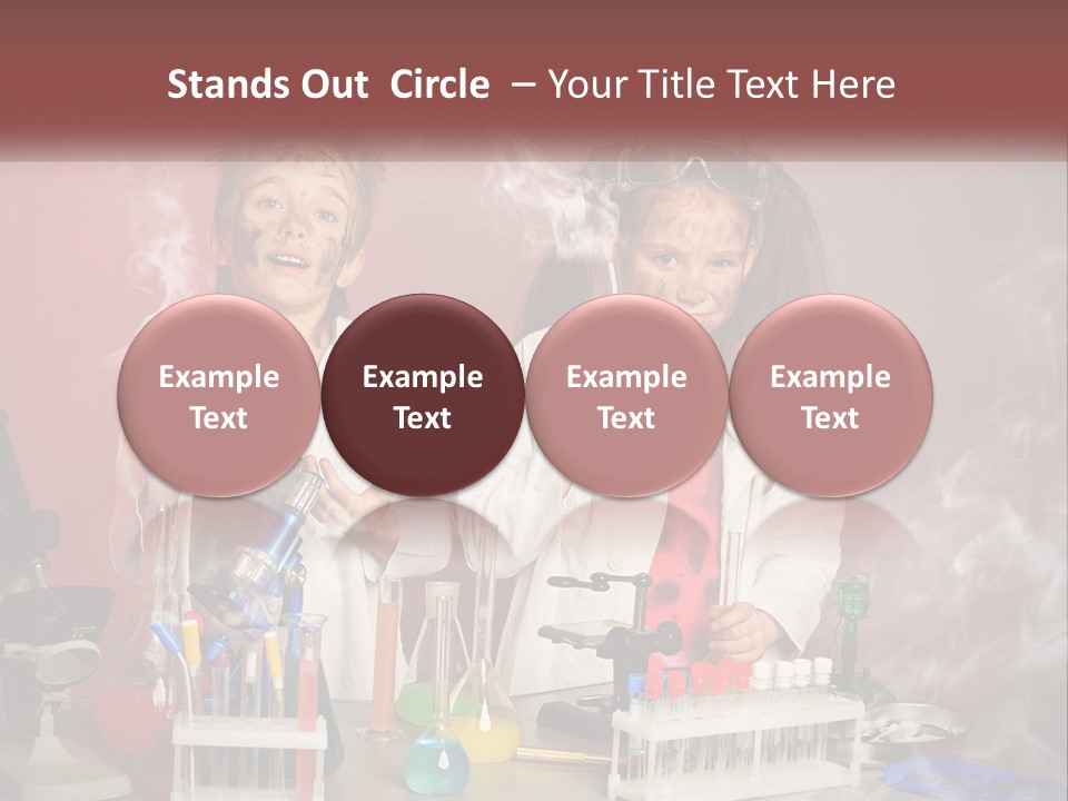 Two Children In Lab Coats Holding Beakles With Smoke Coming Out Of Them PowerPoint Template