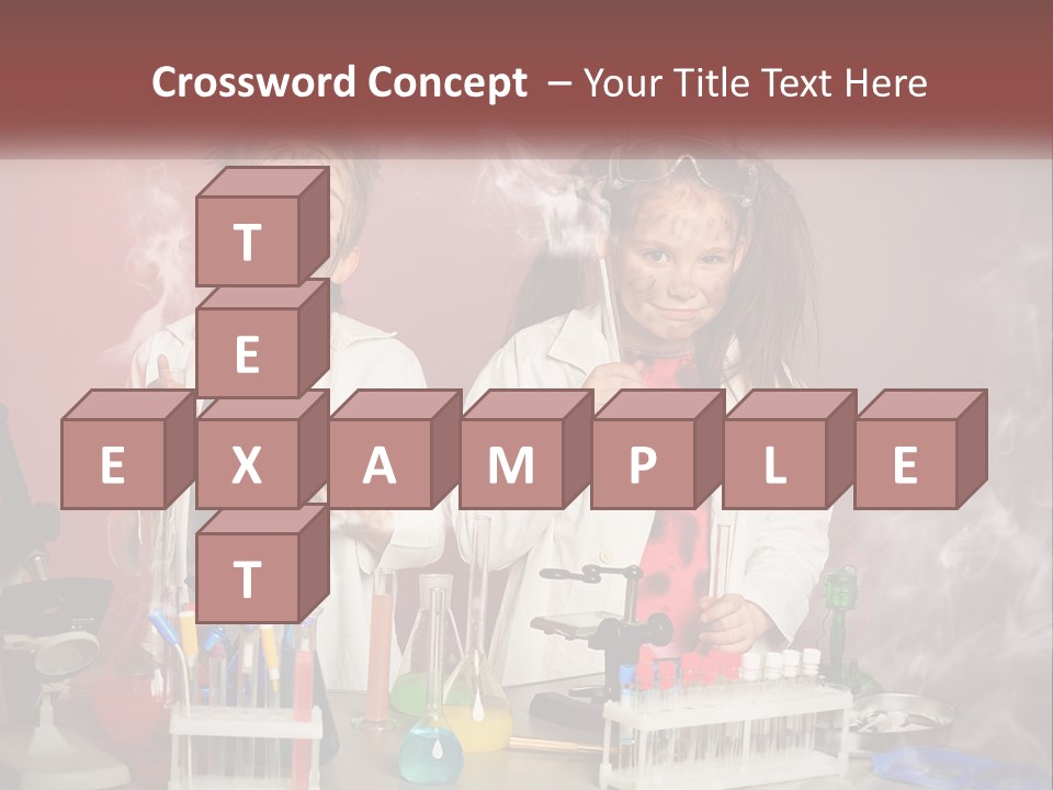 Two Children In Lab Coats Holding Beakles With Smoke Coming Out Of Them PowerPoint Template