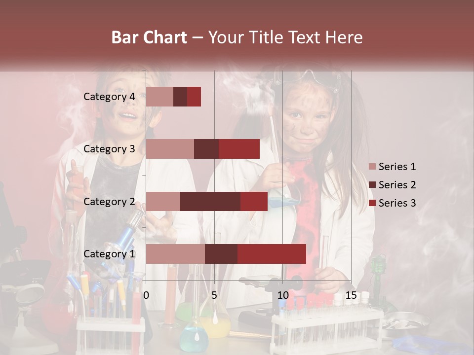 Two Children In Lab Coats Holding Beakles With Smoke Coming Out Of Them PowerPoint Template