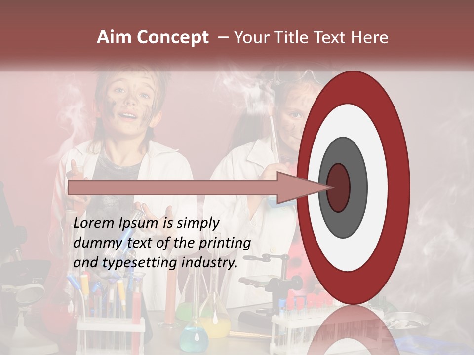 Two Children In Lab Coats Holding Beakles With Smoke Coming Out Of Them PowerPoint Template