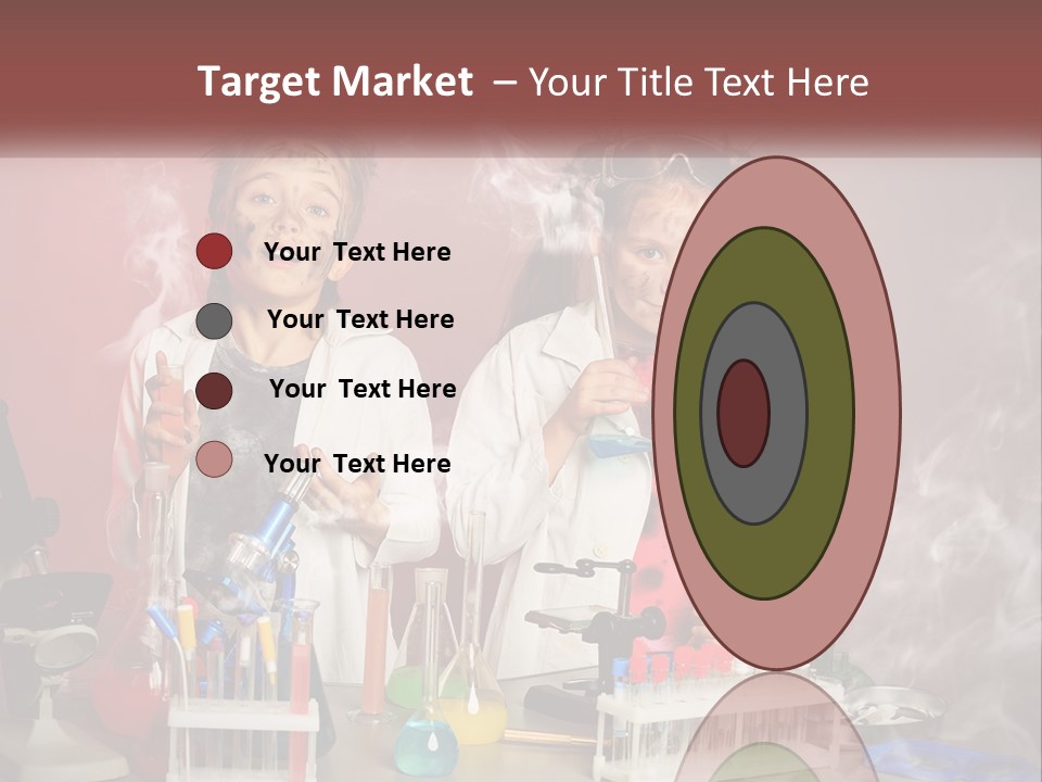 Two Children In Lab Coats Holding Beakles With Smoke Coming Out Of Them PowerPoint Template