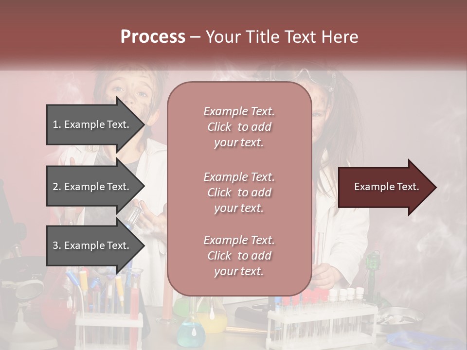 Two Children In Lab Coats Holding Beakles With Smoke Coming Out Of Them PowerPoint Template