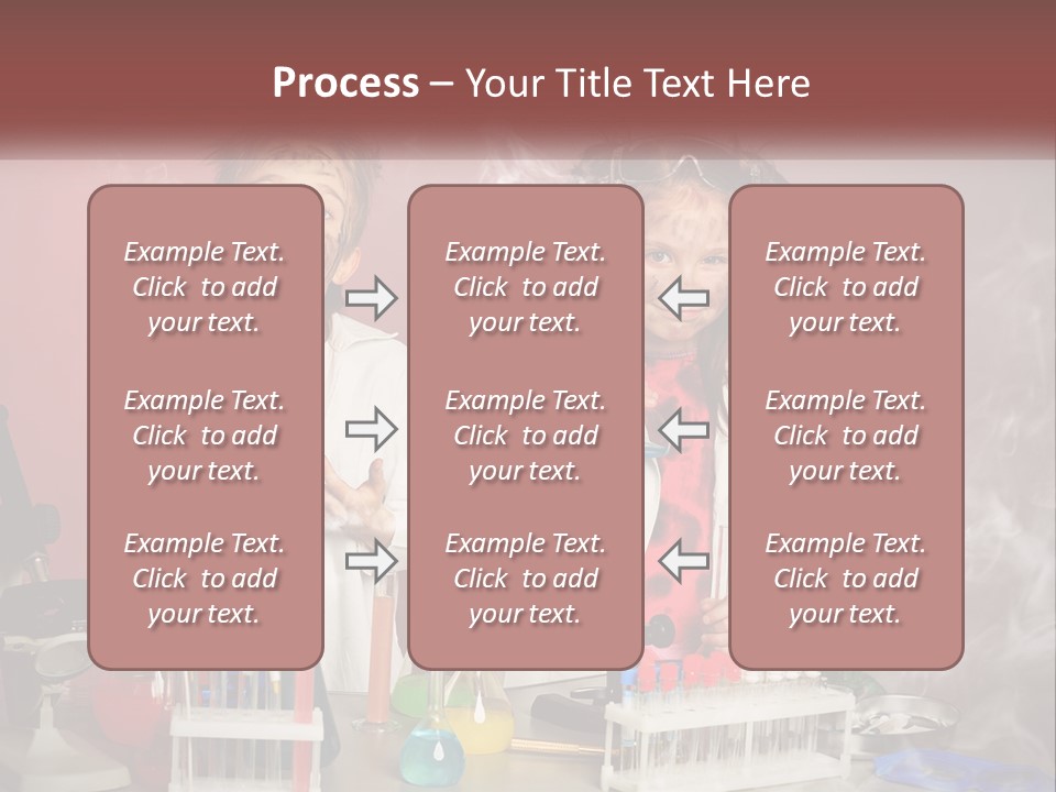 Two Children In Lab Coats Holding Beakles With Smoke Coming Out Of Them PowerPoint Template
