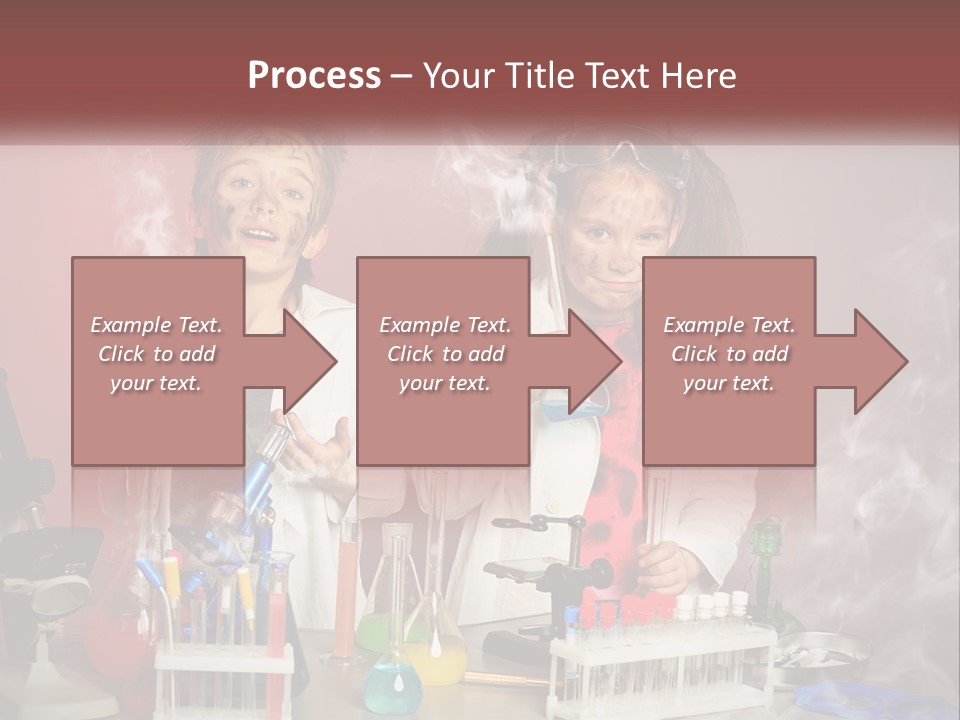 Two Children In Lab Coats Holding Beakles With Smoke Coming Out Of Them PowerPoint Template