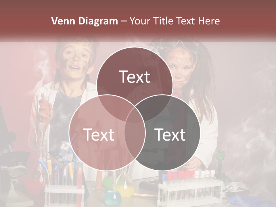 Two Children In Lab Coats Holding Beakles With Smoke Coming Out Of Them PowerPoint Template