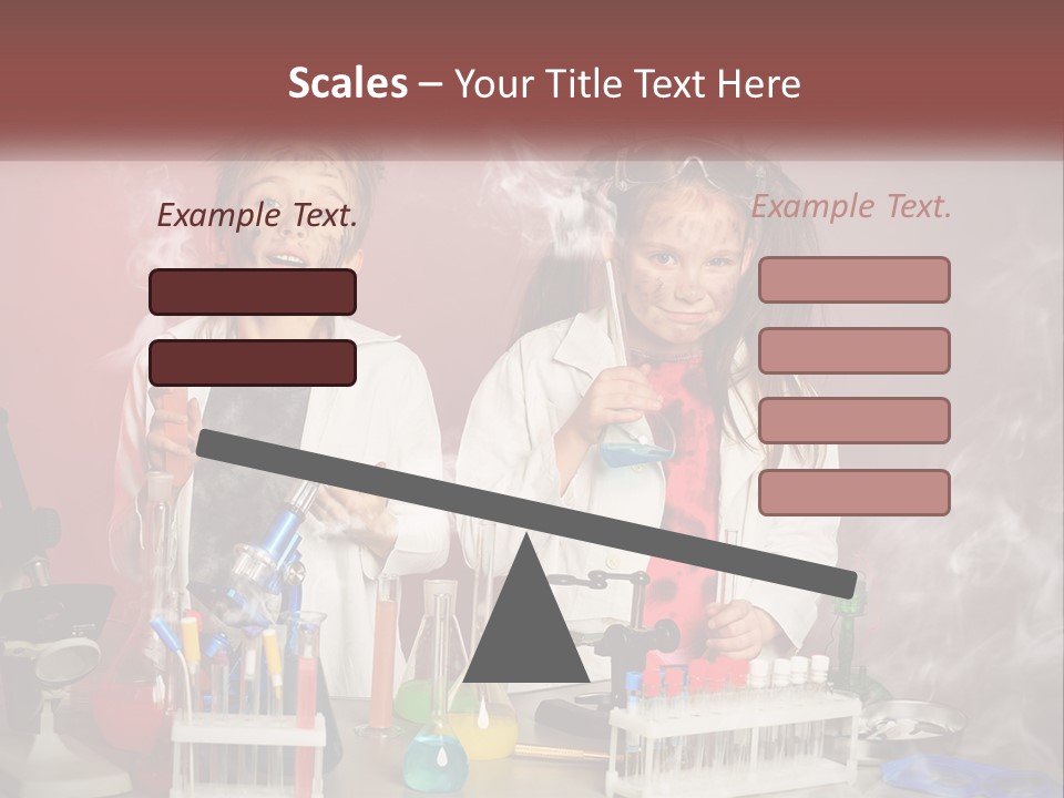 Two Children In Lab Coats Holding Beakles With Smoke Coming Out Of Them PowerPoint Template