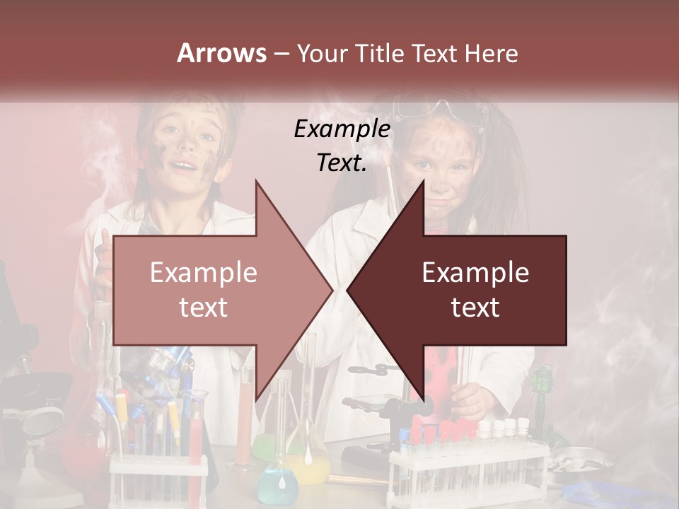 Two Children In Lab Coats Holding Beakles With Smoke Coming Out Of Them PowerPoint Template