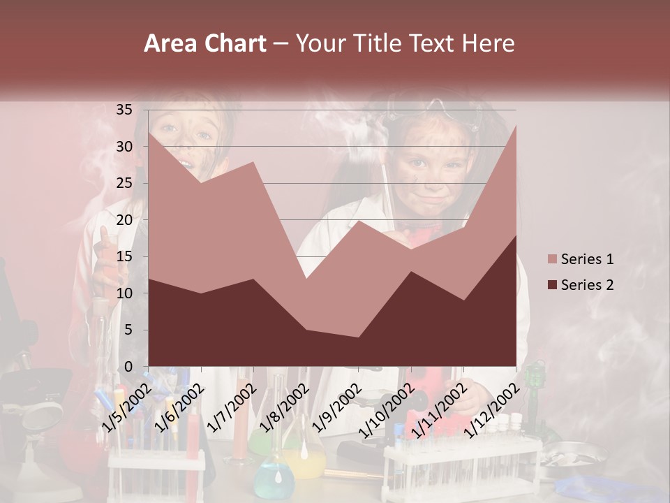 Two Children In Lab Coats Holding Beakles With Smoke Coming Out Of Them PowerPoint Template