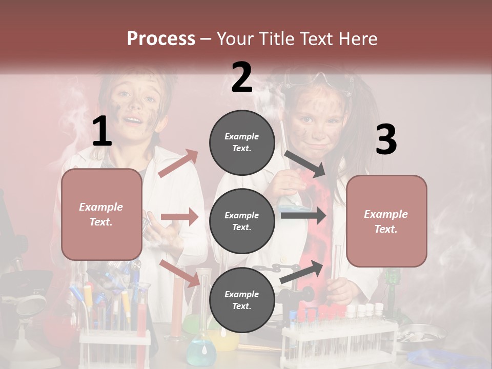 Two Children In Lab Coats Holding Beakles With Smoke Coming Out Of Them PowerPoint Template