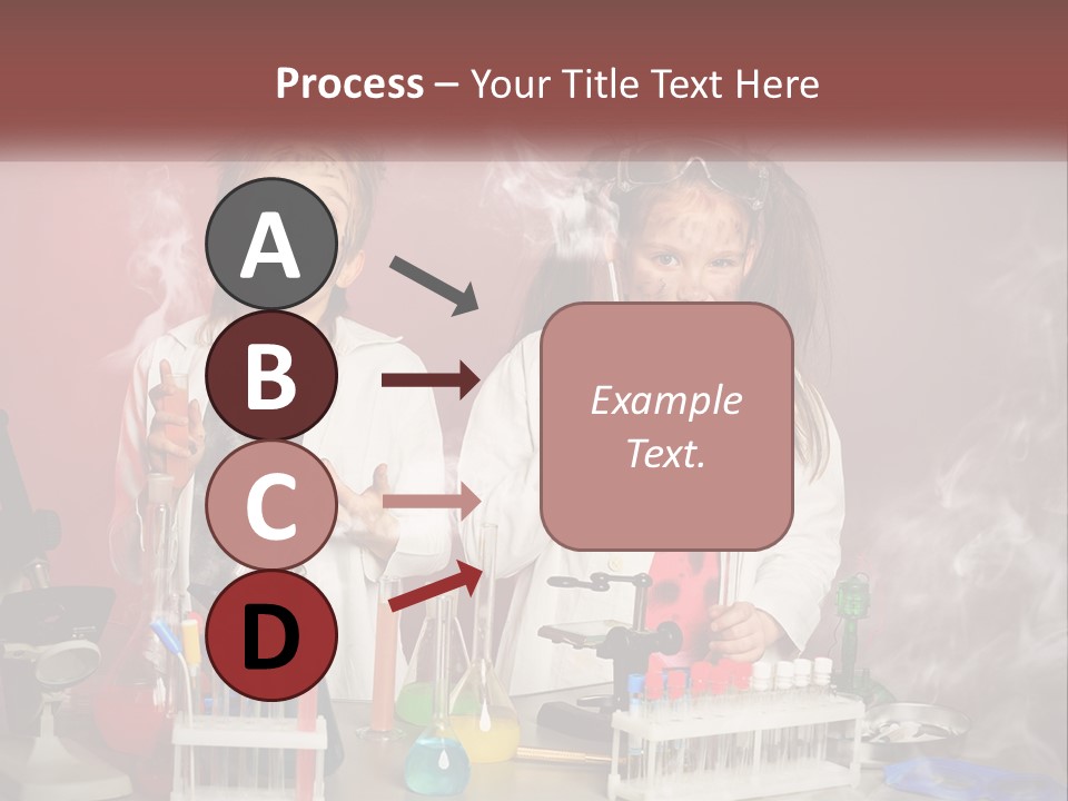 Two Children In Lab Coats Holding Beakles With Smoke Coming Out Of Them PowerPoint Template