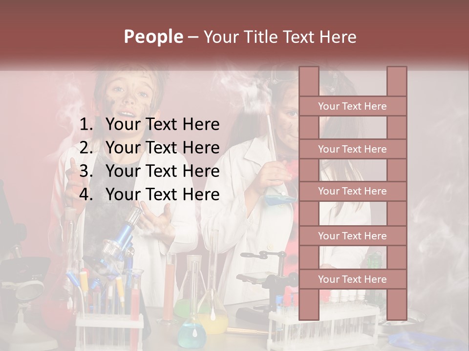 Two Children In Lab Coats Holding Beakles With Smoke Coming Out Of Them PowerPoint Template