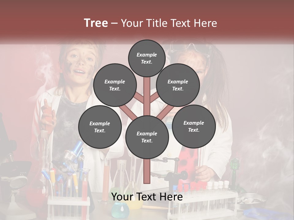 Two Children In Lab Coats Holding Beakles With Smoke Coming Out Of Them PowerPoint Template