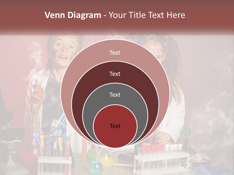 Two Children In Lab Coats Holding Beakles With Smoke Coming Out Of Them PowerPoint Template