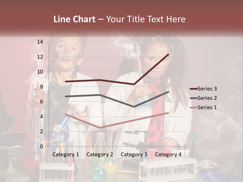 Two Children In Lab Coats Holding Beakles With Smoke Coming Out Of Them PowerPoint Template