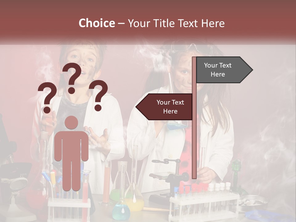 Two Children In Lab Coats Holding Beakles With Smoke Coming Out Of Them PowerPoint Template