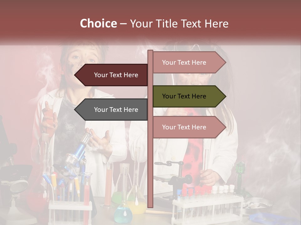Two Children In Lab Coats Holding Beakles With Smoke Coming Out Of Them PowerPoint Template