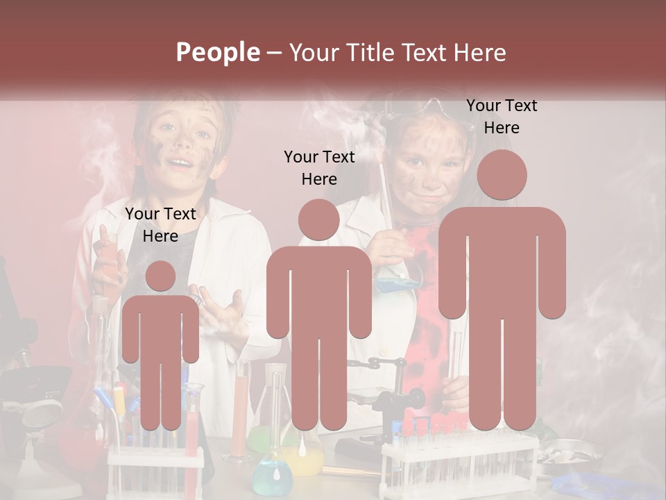 Two Children In Lab Coats Holding Beakles With Smoke Coming Out Of Them PowerPoint Template