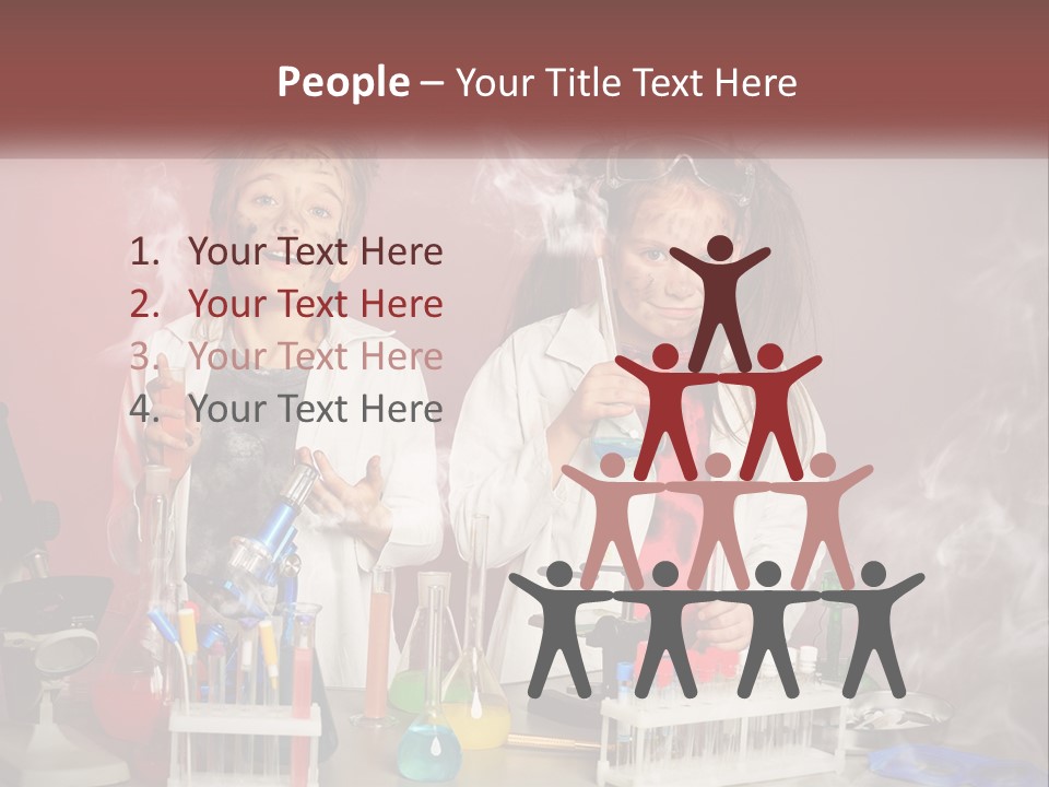 Two Children In Lab Coats Holding Beakles With Smoke Coming Out Of Them PowerPoint Template