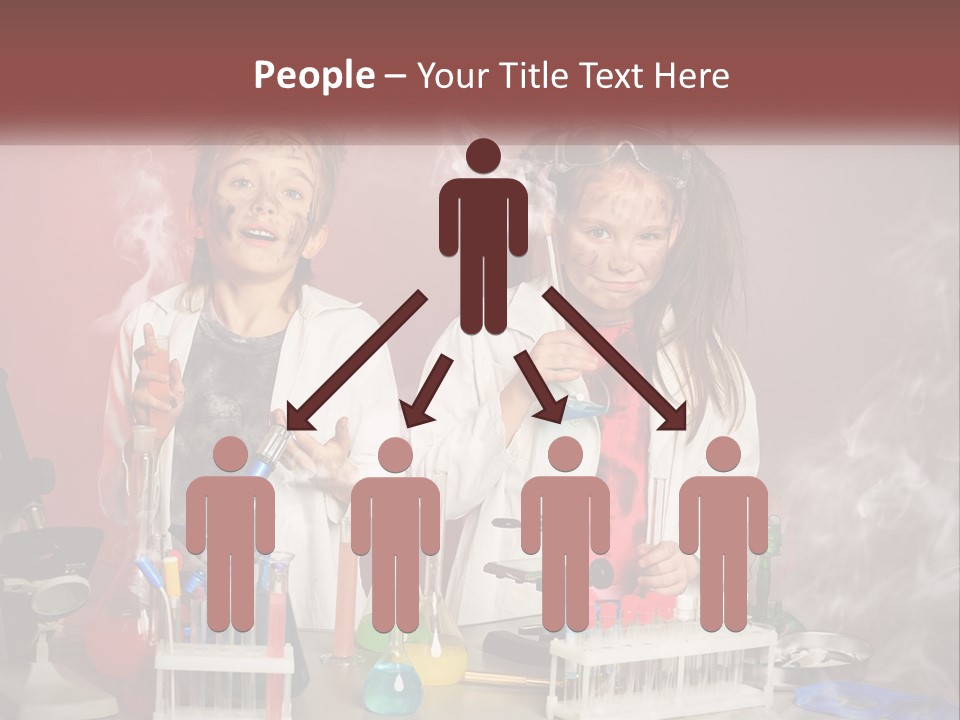 Two Children In Lab Coats Holding Beakles With Smoke Coming Out Of Them PowerPoint Template