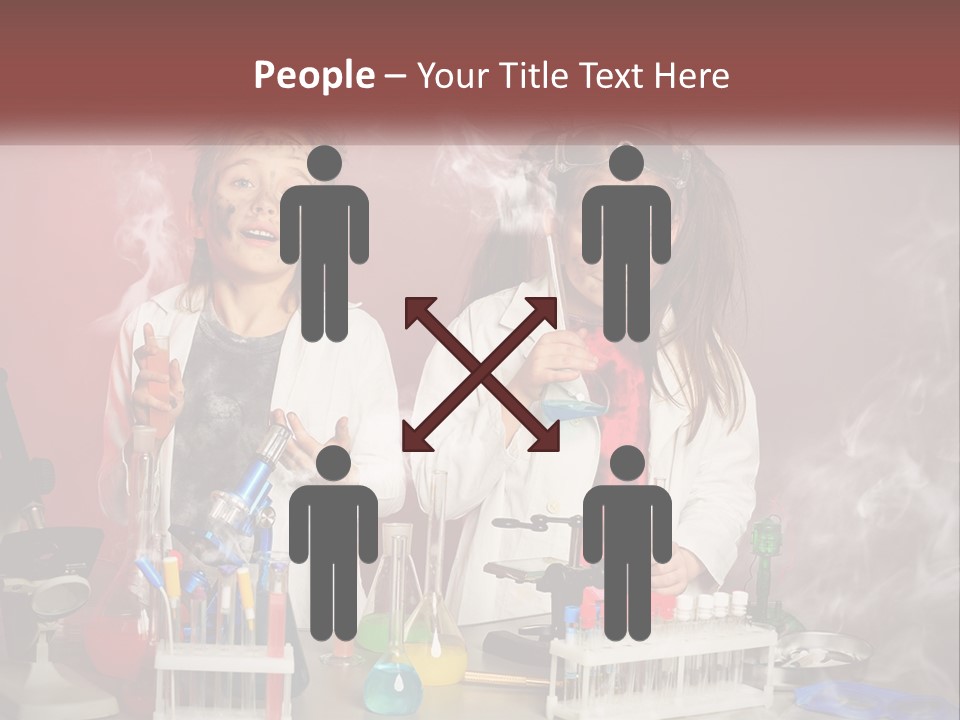 Two Children In Lab Coats Holding Beakles With Smoke Coming Out Of Them PowerPoint Template