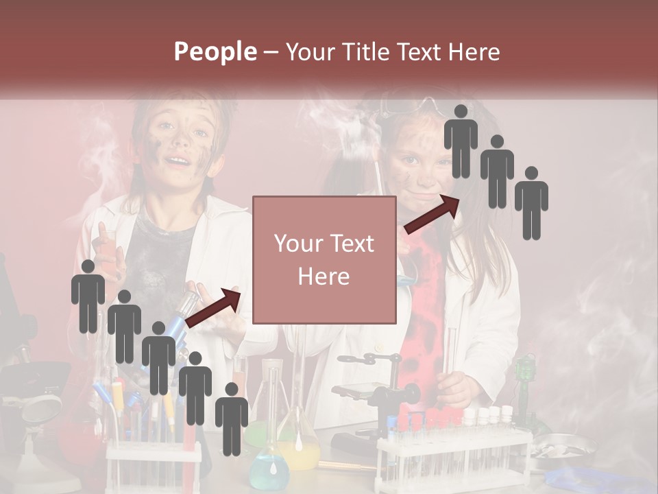 Two Children In Lab Coats Holding Beakles With Smoke Coming Out Of Them PowerPoint Template