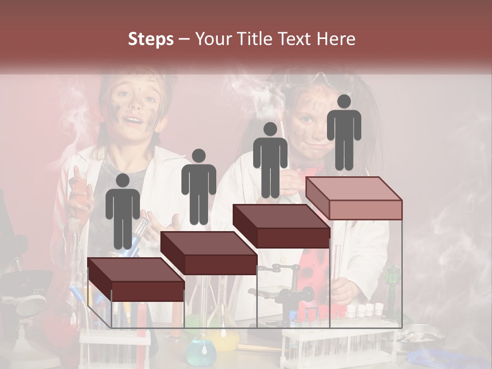 Two Children In Lab Coats Holding Beakles With Smoke Coming Out Of Them PowerPoint Template