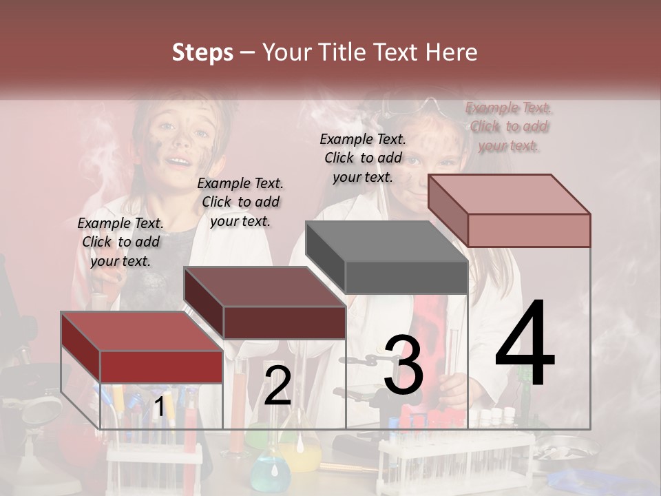 Two Children In Lab Coats Holding Beakles With Smoke Coming Out Of Them PowerPoint Template