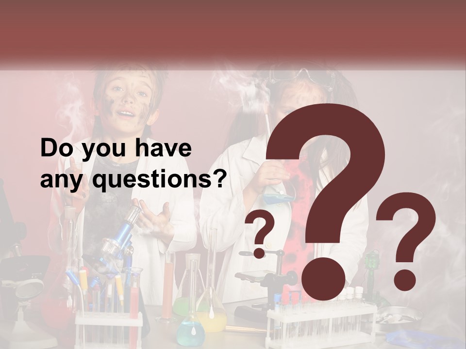 Two Children In Lab Coats Holding Beakles With Smoke Coming Out Of Them PowerPoint Template