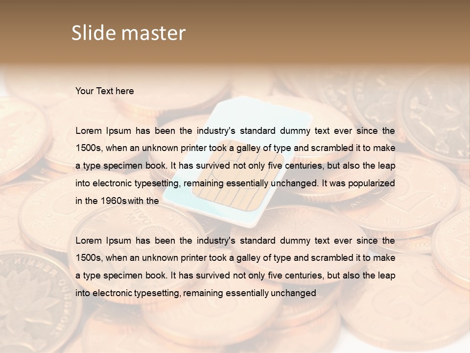 A Small Sim Card Sitting On Top Of A Pile Of Coins PowerPoint Template