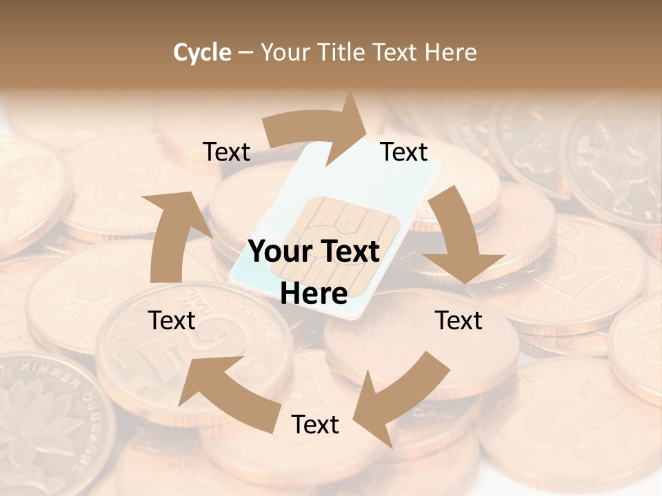 A Small Sim Card Sitting On Top Of A Pile Of Coins PowerPoint Template