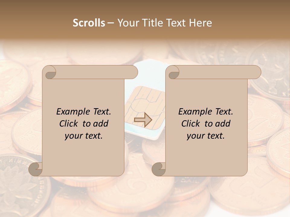 A Small Sim Card Sitting On Top Of A Pile Of Coins PowerPoint Template