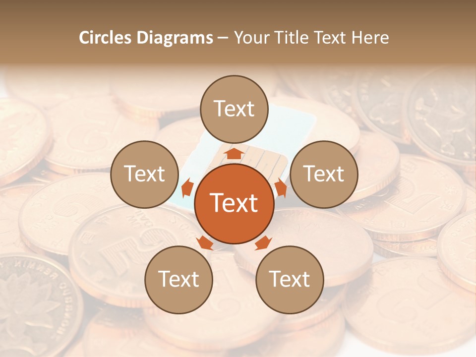 A Small Sim Card Sitting On Top Of A Pile Of Coins PowerPoint Template