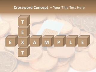 A Small Sim Card Sitting On Top Of A Pile Of Coins PowerPoint Template