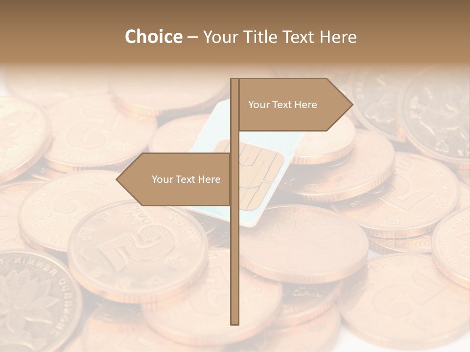 A Small Sim Card Sitting On Top Of A Pile Of Coins PowerPoint Template