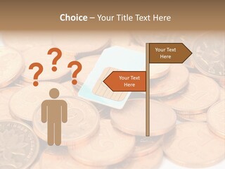A Small Sim Card Sitting On Top Of A Pile Of Coins PowerPoint Template