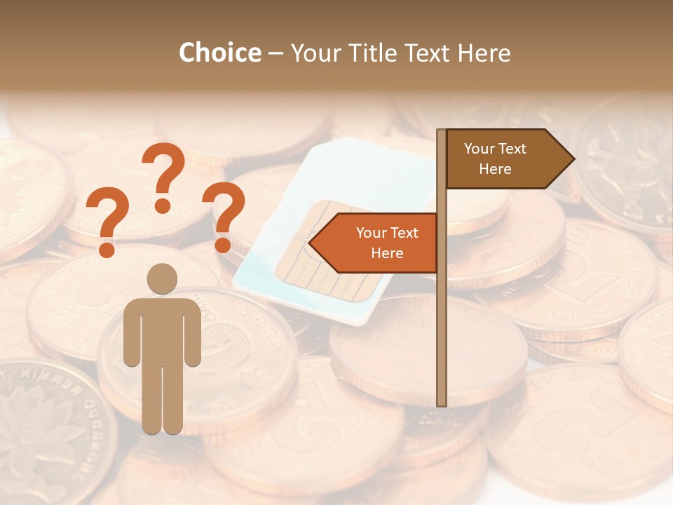 A Small Sim Card Sitting On Top Of A Pile Of Coins PowerPoint Template