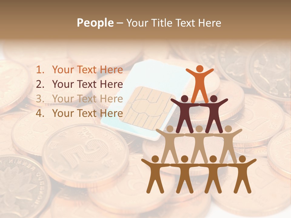 A Small Sim Card Sitting On Top Of A Pile Of Coins PowerPoint Template