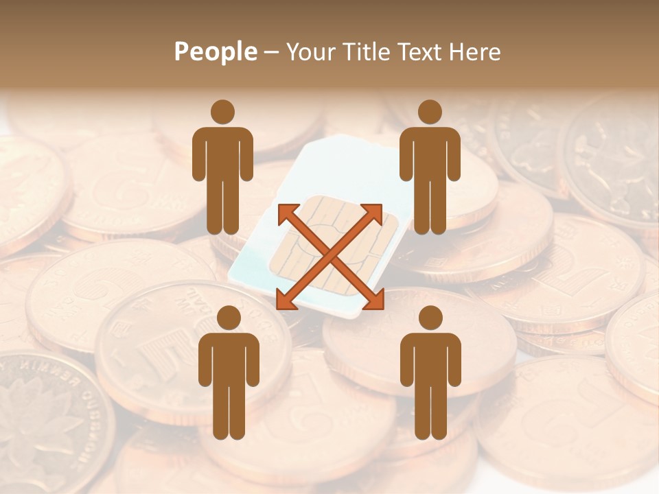 A Small Sim Card Sitting On Top Of A Pile Of Coins PowerPoint Template