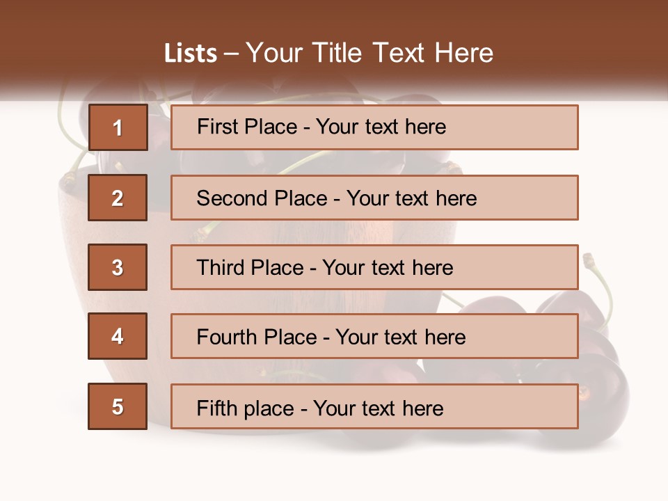 A Wooden Bowl Filled With Cherries On Top Of A Table PowerPoint Template